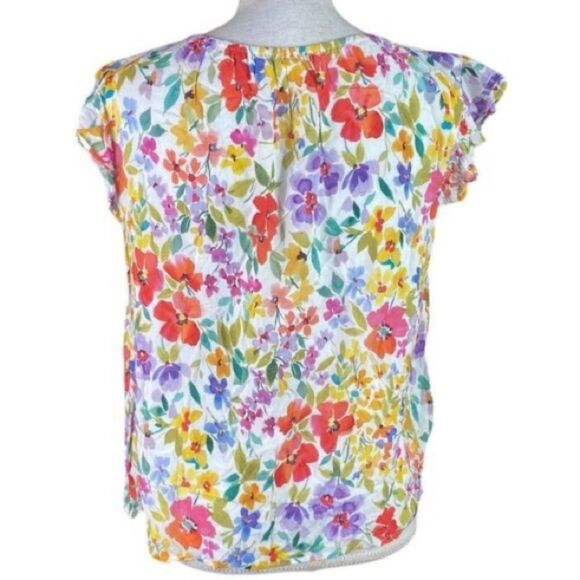 Velvet Womens Yellow Red Floral Flutter Sleeve Blouse Top Large - Picture 2 of 3